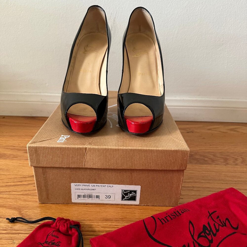 Christian Louboutin Very Privé. 120 mm Open toe pumps - Patent calf - Black